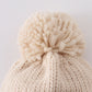 Cream Heart Knit Beanie Pom Pom Hat