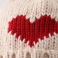 Cream Heart Knit Beanie Pom Pom Hat