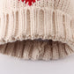 Cream Heart Knit Beanie Pom Pom Hat