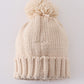 Cream Heart Knit Beanie Pom Pom Hat