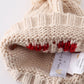 Cream Heart Knit Beanie Pom Pom Hat