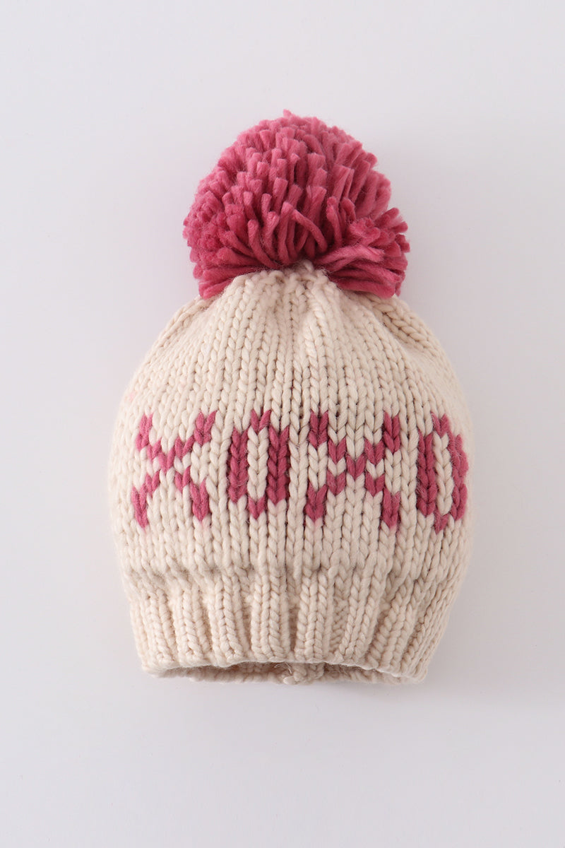 Cream Xoxo Knit Beanie Pom Pom Hat