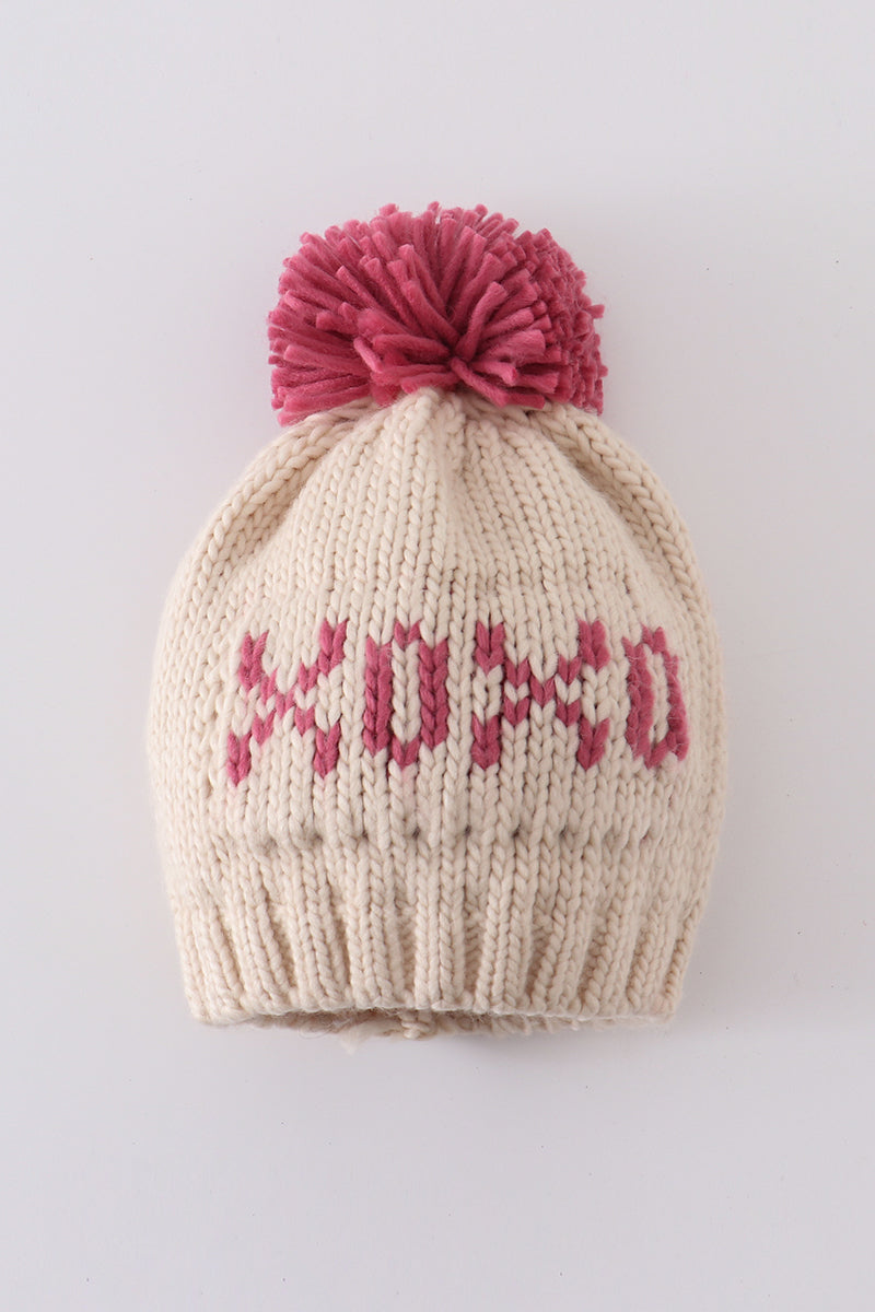 Cream Xoxo Knit Beanie Pom Pom Hat