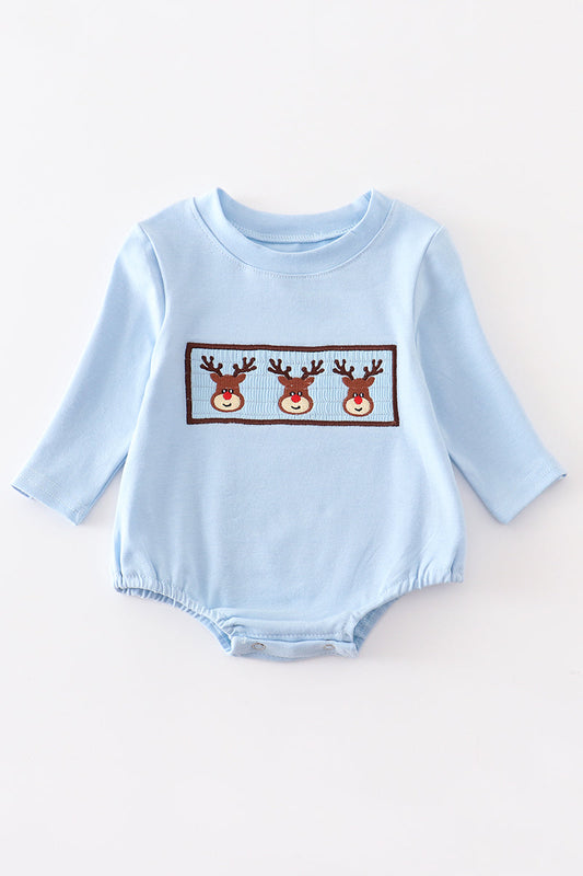 Blue Deer Smocked Boy Bubble