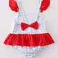 Patriotic Plaid Flag Embroidery One-Piece Girl Swimsuit