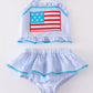 Blue Patriotic Flag Applique Seersucker 2Pc Girl Swimsuit