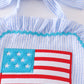 Blue Patriotic Flag Applique Seersucker One-Piece Girl Swimsuit