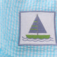 Green Seersucker Sailboat Embroidery Boy Swim Trunks