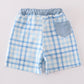 Blue Plaid Crab Embroidery Boy Swim Trunks