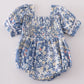 Blue Delicate Floral Smocked Girl Bubble