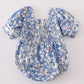 Blue Delicate Floral Smocked Girl Bubble