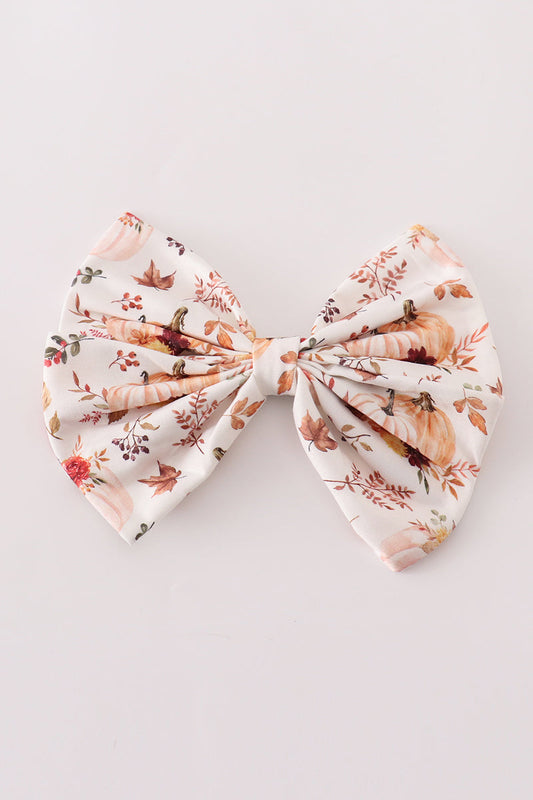 Coral Pumpkin Print Hair Sailor Bow