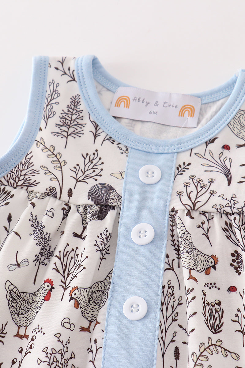 Blue Stripe Chicken Print Baby Set