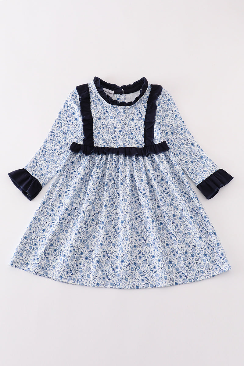 Blue Floral Print Girl Dress