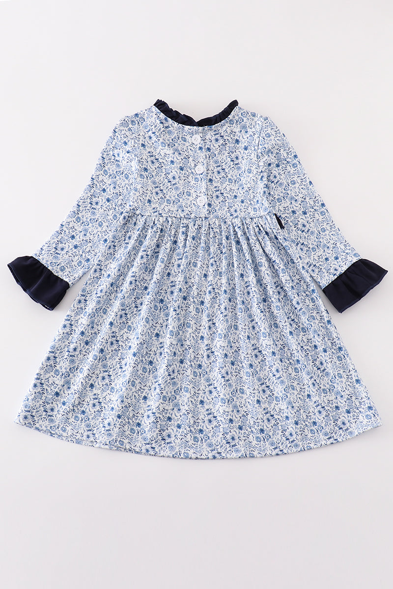 Blue Floral Print Girl Dress