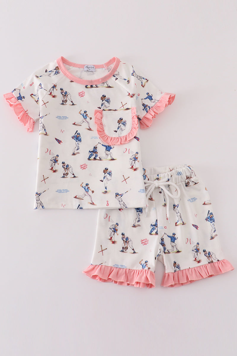 Baseball Print Girl Pajamas Set