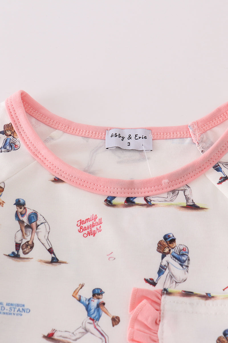 Baseball Print Girl Pajamas Set