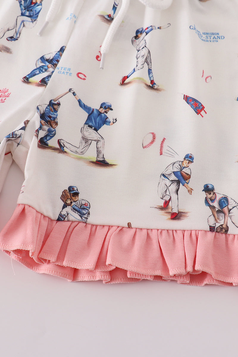 Baseball Print Girl Pajamas Set