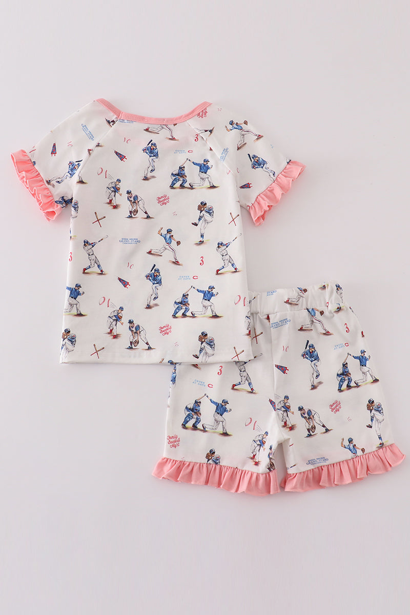 Baseball Print Girl Pajamas Set