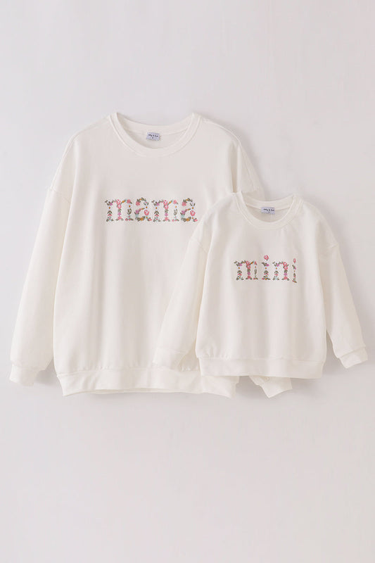 White Mini Embroidery Mom&Me Sweatshirt