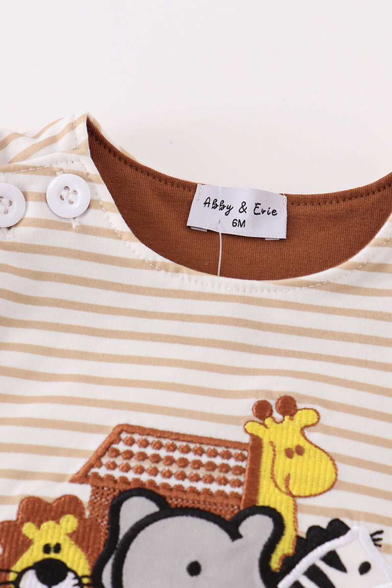 Noah'S Ark Embroidery Stripe Boy Jonjon