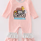 Pink Noah'S Ark Embroidery Stripe Girl Romper