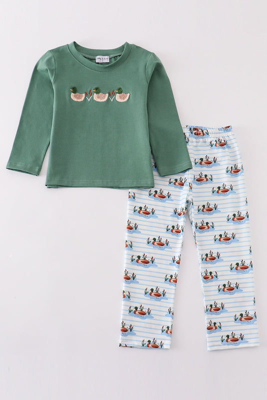 Forest Duck French Knot Boy Set