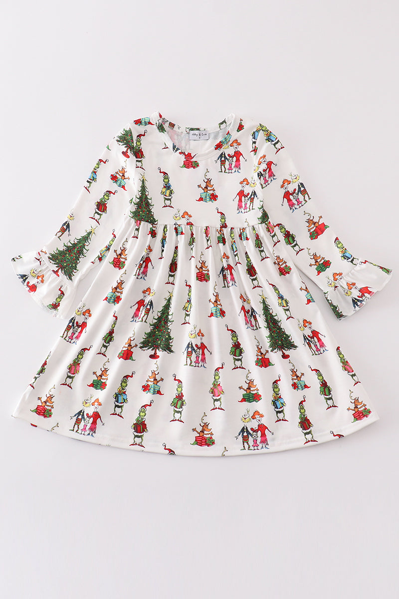 White Grinch Print Dress