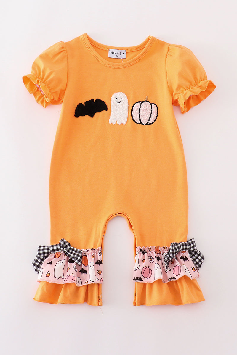 Orange Halloween Ghost Pumpkin Girl Romper