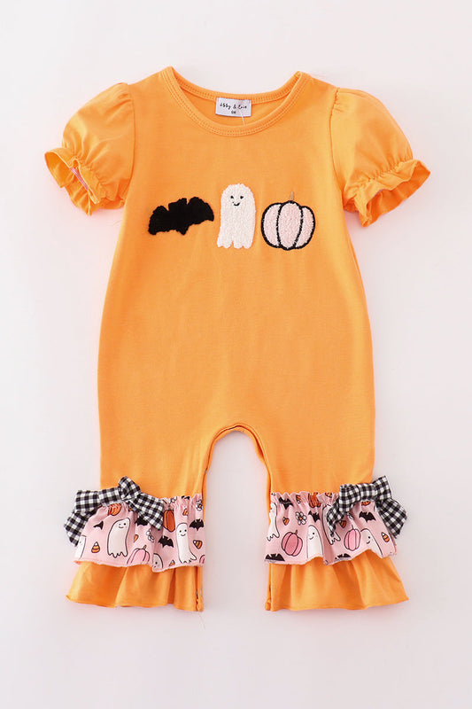 Orange Halloween Ghost Pumpkin Girl Romper