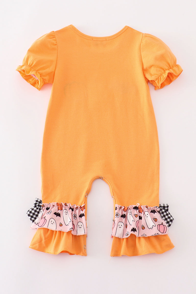 Orange Halloween Ghost Pumpkin Girl Romper