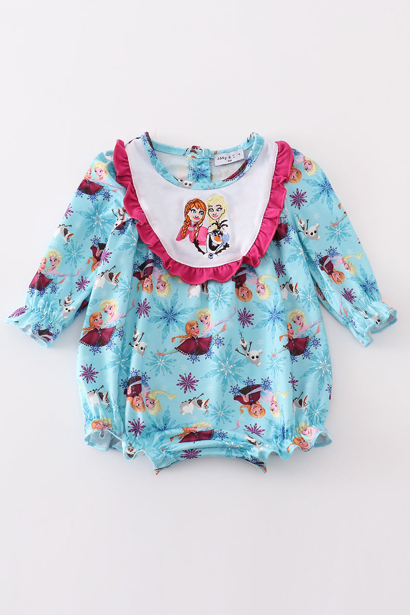 Blue Princess Embroidery Ruffle Bubble