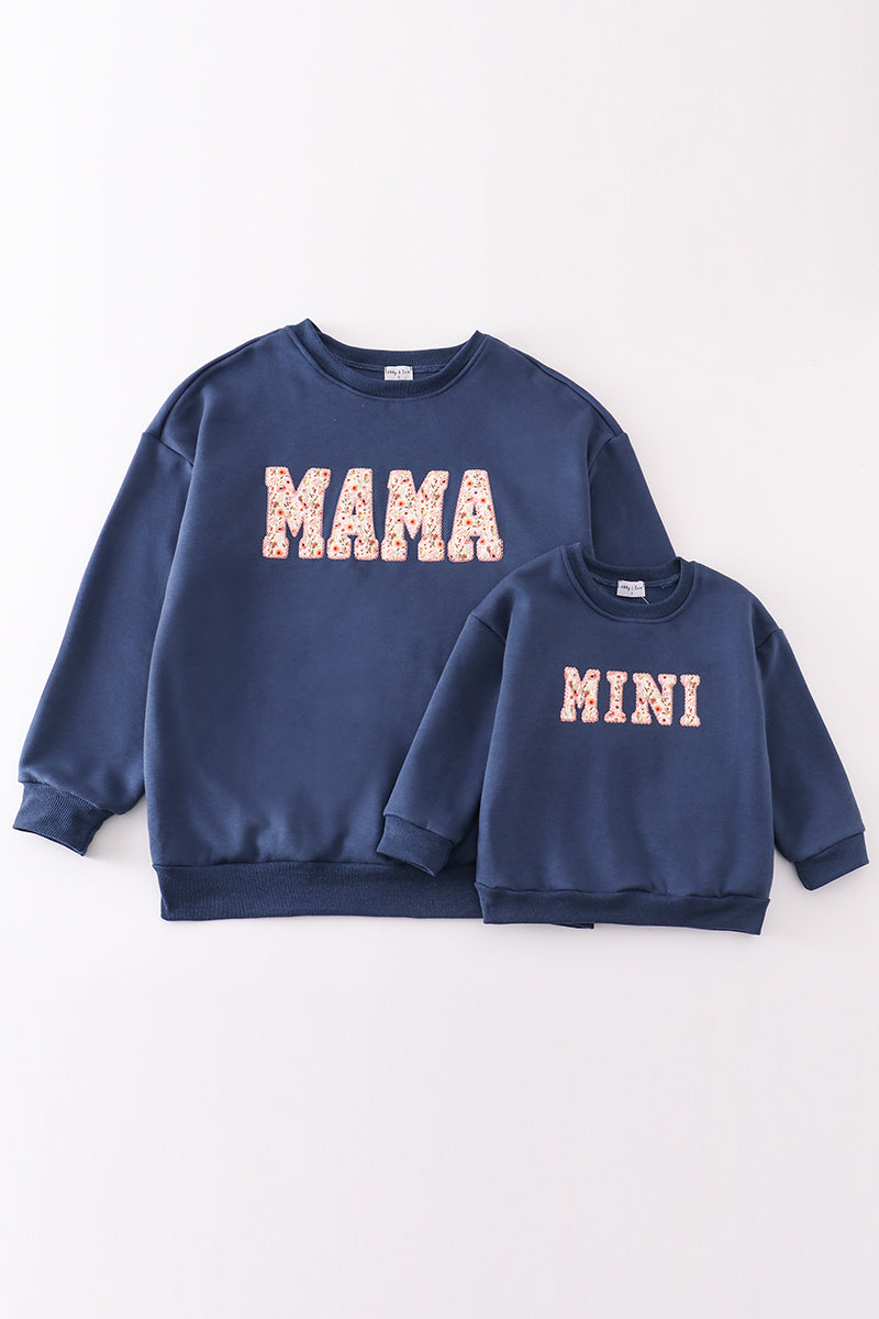 Navy Mama&Mini Applique Fleece Mom&Me Sweatshirt