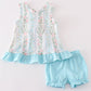 Blue Floral Print Ruffle Girl Bloomer Set