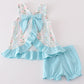 Blue Floral Print Ruffle Girl Bloomer Set