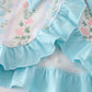 Blue Floral Print Ruffle Girl Bloomer Set