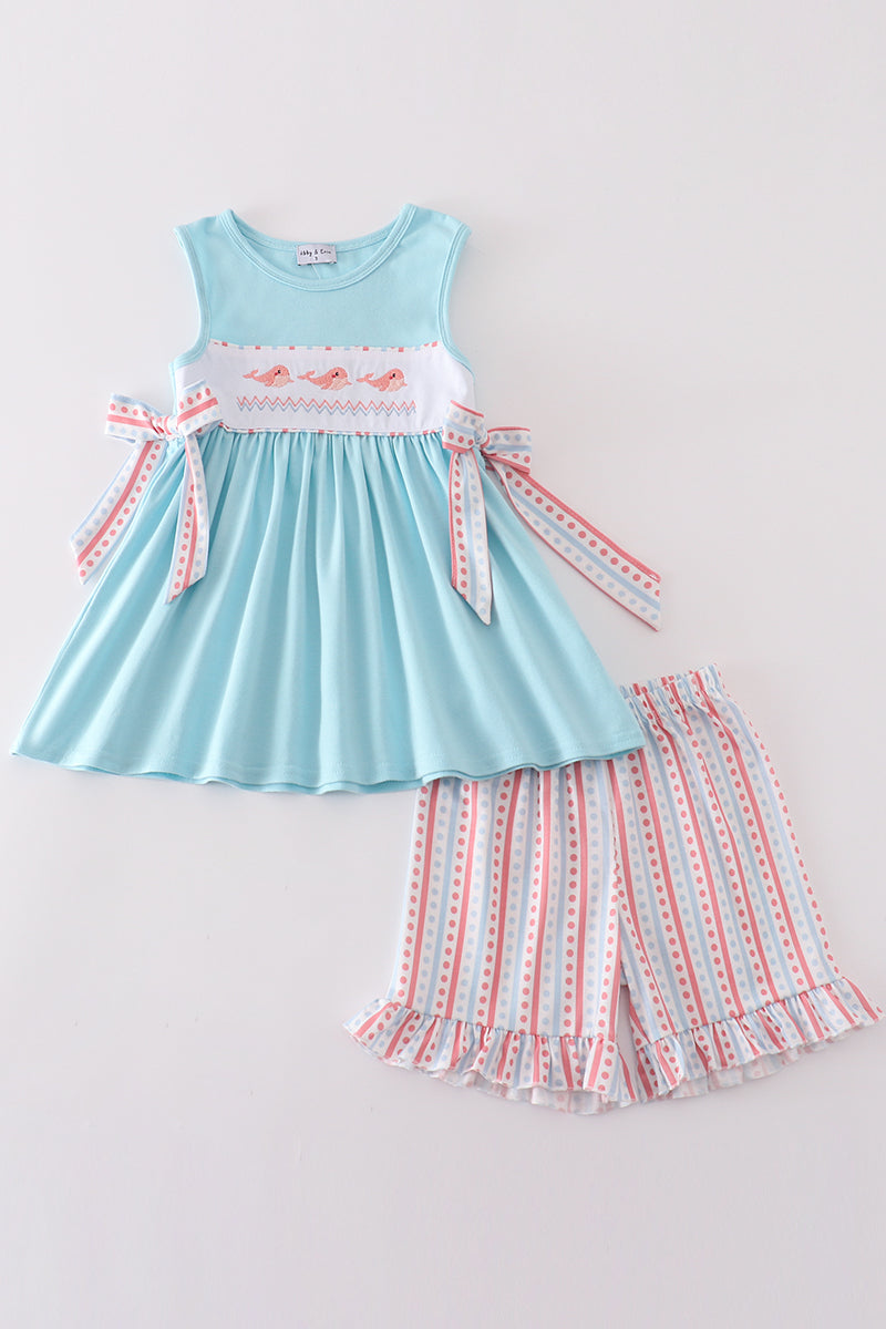 Blue Whale Embroidery Girl Set