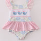 Pink Blossom Serenity Whale Embroidery Girl Swimsuit