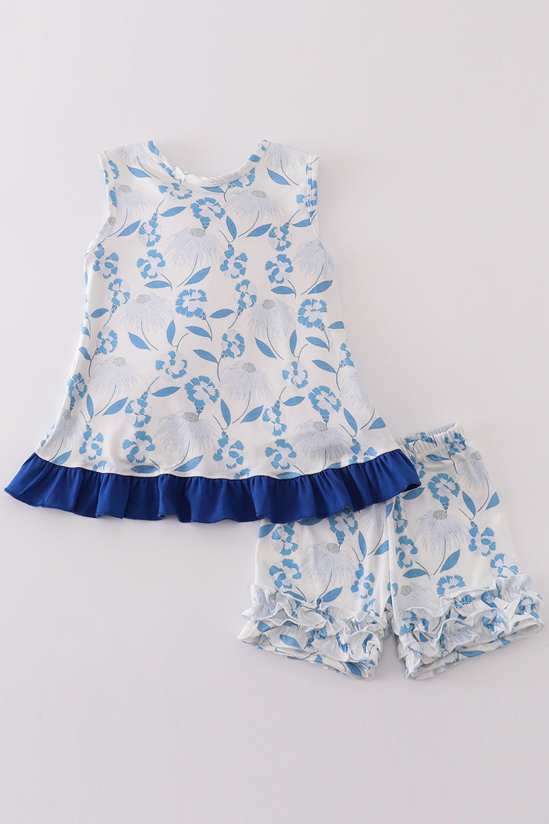 Blue Porcelain Petals Print Girl Set