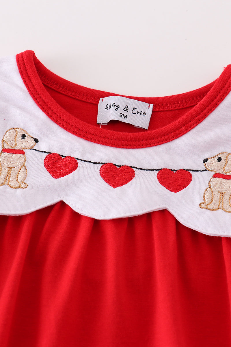 Red Valentine's Day Puppy Embroidery Girl Bubble