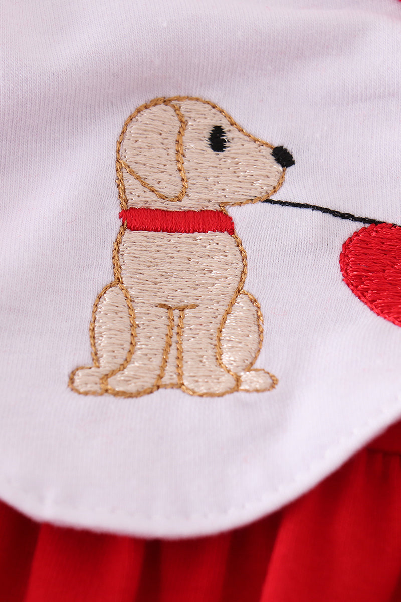 Red Valentine's Day Puppy Embroidery Girl Dress