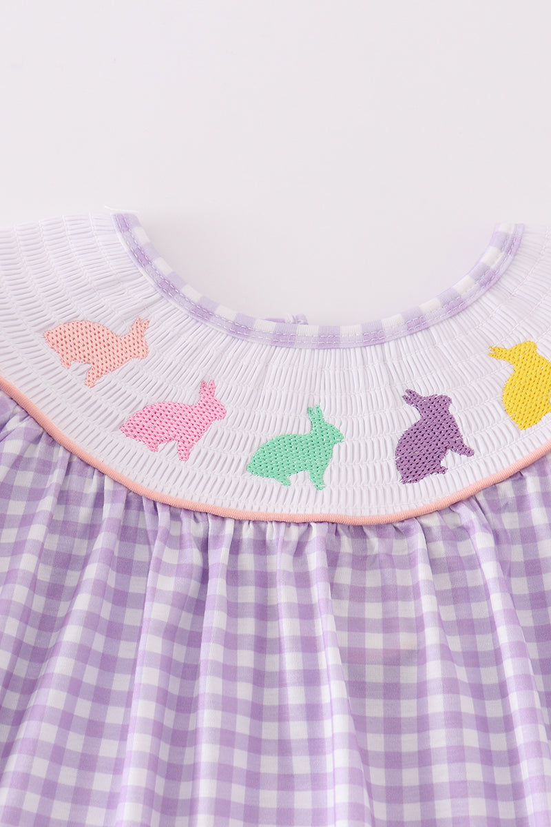 Purple Bunny Embroidery Smocked Girl Set