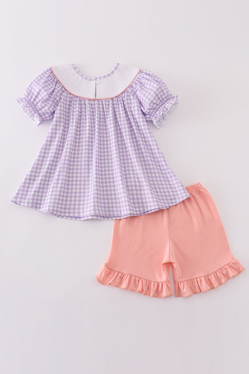 Purple Bunny Embroidery Smocked Girl Set