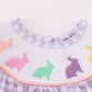 Purple Bunny Embroidery Smocked Girl Bubble