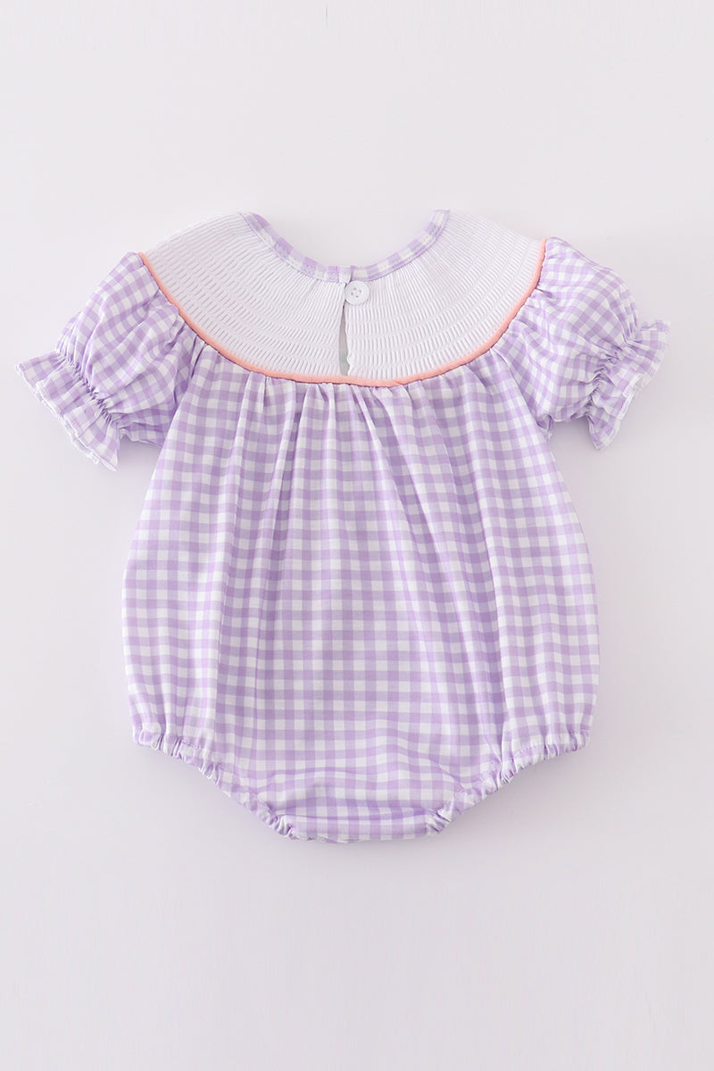 Purple Bunny Embroidery Smocked Girl Bubble