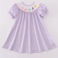 Purple Bunny Embroidery Smocked Girl Dress