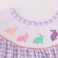 Purple Bunny Embroidery Smocked Girl Dress