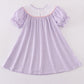 Purple Bunny Embroidery Smocked Girl Dress