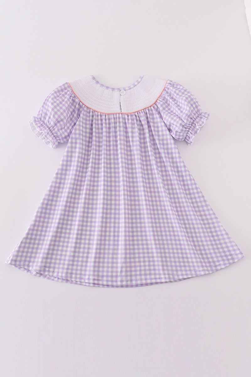 Purple Bunny Embroidery Smocked Girl Dress