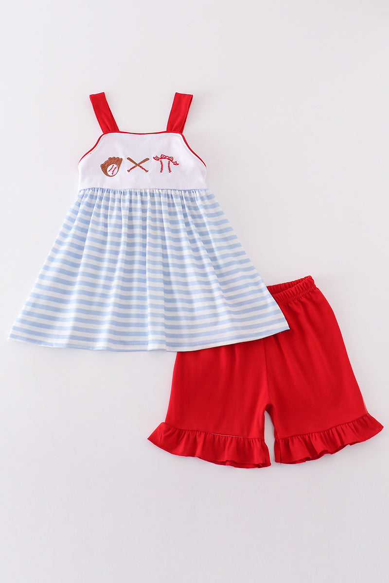 Blue Baseball Embroidery Girl Set